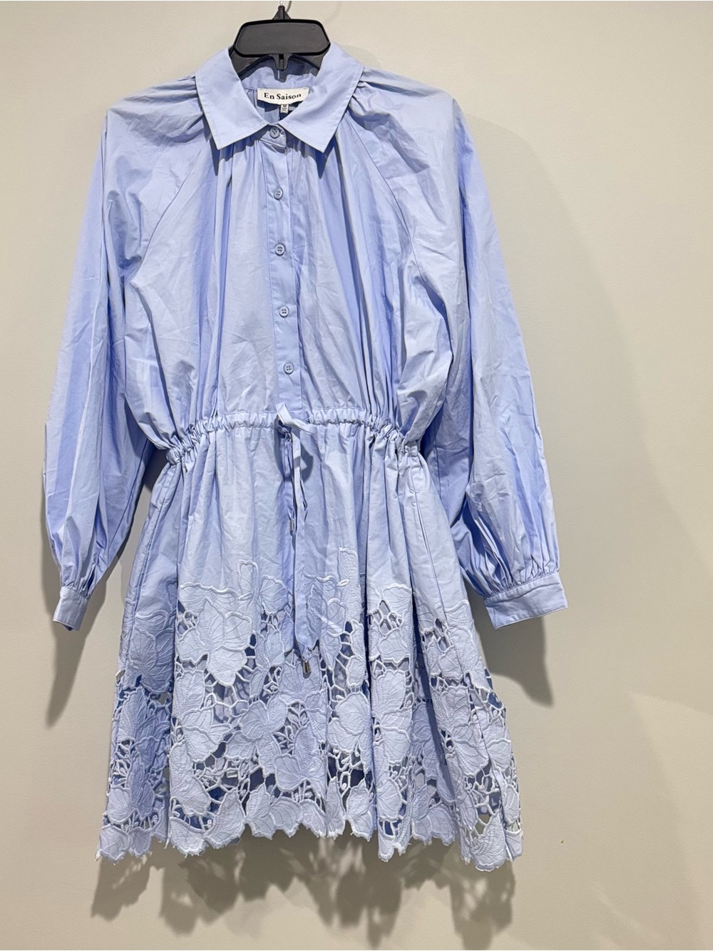 NWT En Saison Light Blue Lace Hem Shirt Dress Size M